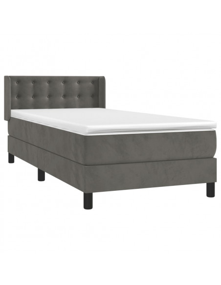 Giroletto a Molle con Materasso Grigio Scuro 90x200 cm Velluto