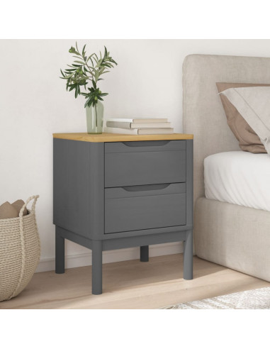 Comodino FLORO Grigio 45x39x57 cm in Legno Massello di Pino