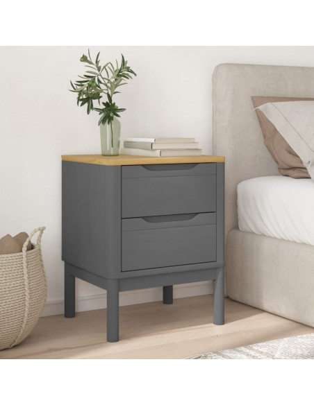 Comodino FLORO Grigio 45x39x57 cm in Legno Massello di Pino