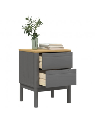 Comodino FLORO Grigio 45x39x57 cm in Legno Massello di Pino