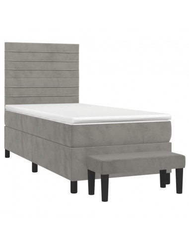 Giroletto a Molle con Materasso Grigio Chiaro 90x200 cm Velluto