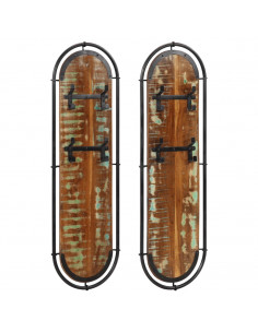 Appendiabiti da Parete con 4 Ganci 2pz Legno Massello Recupero 2