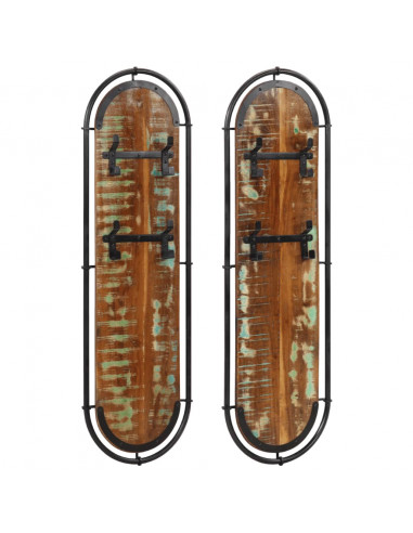 Appendiabiti da Parete con 4 Ganci 2pz Legno Massello Recupero