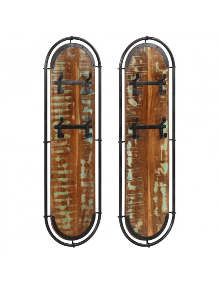 Appendiabiti da Parete con 4 Ganci 2pz Legno Massello Recupero