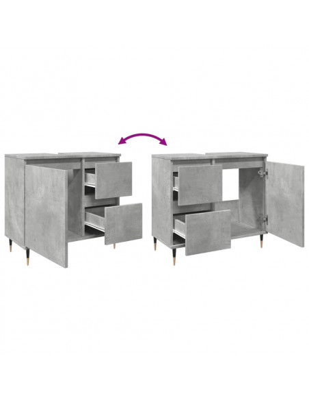 Armadietto da Bagno Grigio Cemento 65x33x60cm in Truciolato