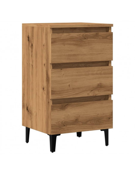 Comodino con Gambe in Metallo Rovere Artigianale 40x35x69 cm