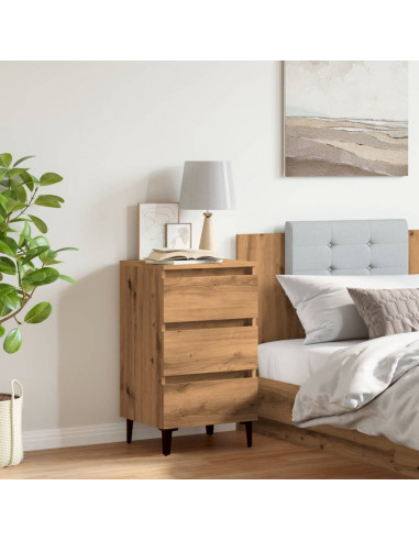 Comodino con Gambe in Metallo Rovere Artigianale 40x35x69 cm
