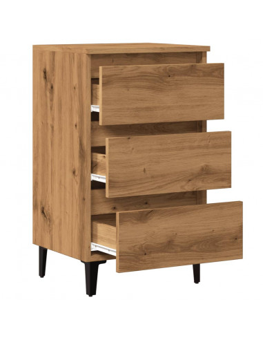 Comodino con Gambe in Metallo Rovere Artigianale 40x35x69 cm