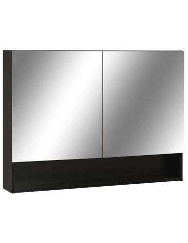 Armadietto a Specchio con LED Nero 80x15x60 cm in MDF