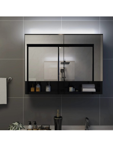 Armadietto a Specchio con LED Nero 80x15x60 cm in MDF