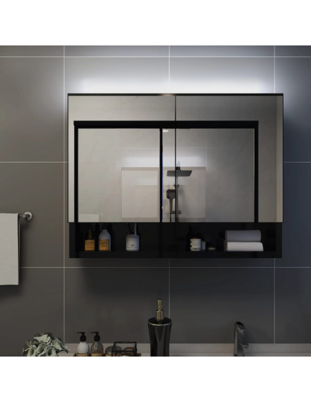 Armadietto a Specchio con LED Nero 80x15x60 cm in MDF
