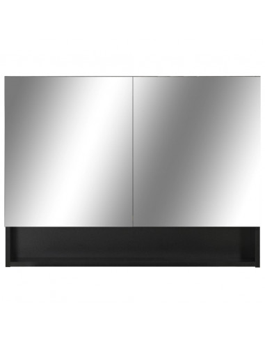 Armadietto a Specchio con LED Nero 80x15x60 cm in MDF