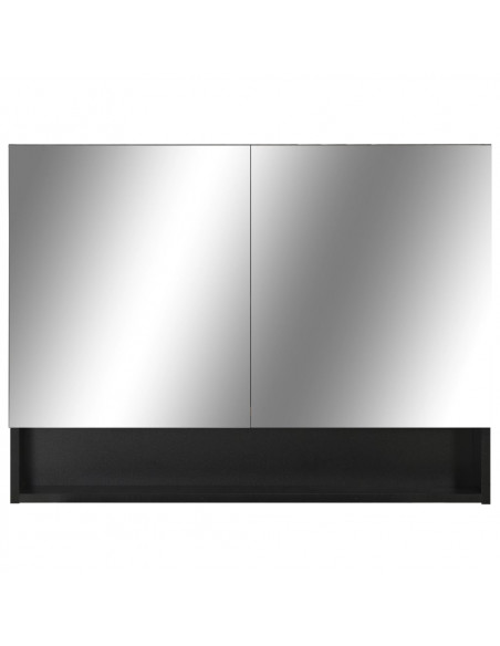 Armadietto a Specchio con LED Nero 80x15x60 cm in MDF