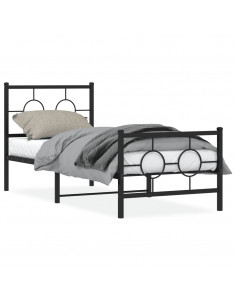 Giroletto con Testiera e Pediera Metallo Nero 75x190 cm 2