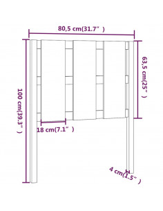 Testiera per Letto Grigia 80,5x4x100 cm Legno Massello di Pino