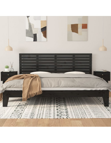 Testiera da Parete Nera 166x3x63 cm in Legno Massello di Pino