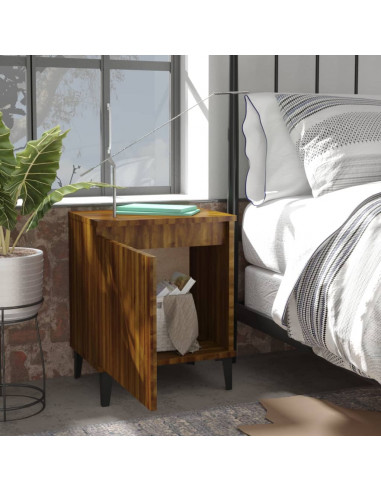 Comodino con Gambe in Metallo Rovere Marrone 40x30x50 cm