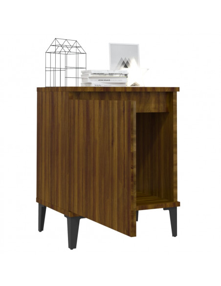 Comodino con Gambe in Metallo Rovere Marrone 40x30x50 cm