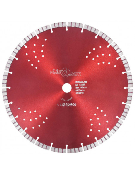 Disco da Taglio Diamantato con Turbo e Fori in Acciaio 350 mm