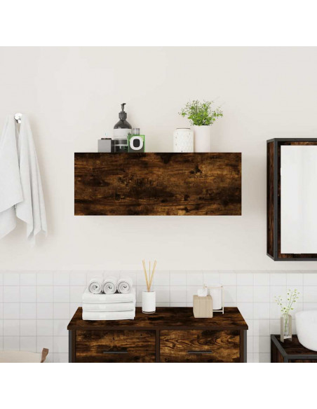 Armadietto Bagno Rovere Fumo 80x25x30 cm in Legno Multistrato