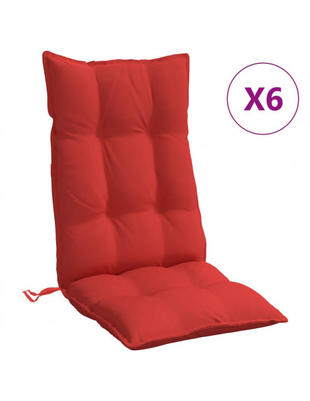 Cuscini per Sedia con Schienale Alto 6 pz Rosso Tessuto Oxford