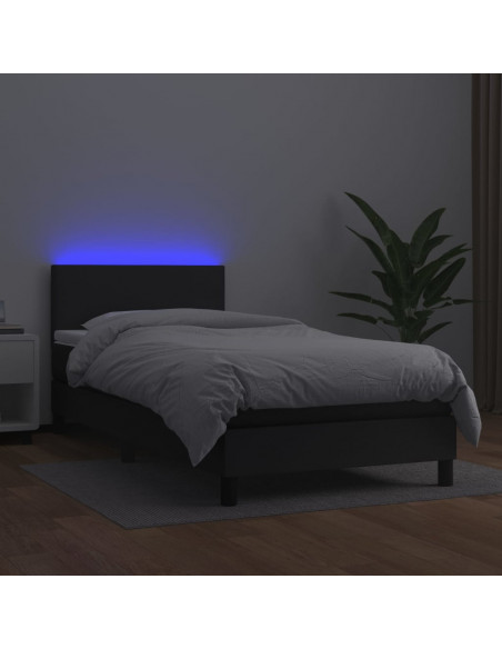 Giroletto a Molle con Materasso e LED Nero 90x190 cm Similpelle