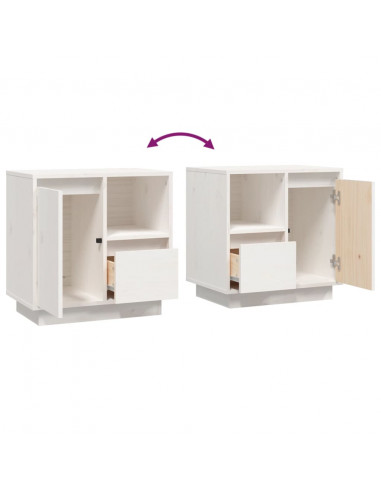 Comodini 2 pz Bianco 50x34x50 cm in Legno Massello di Pino