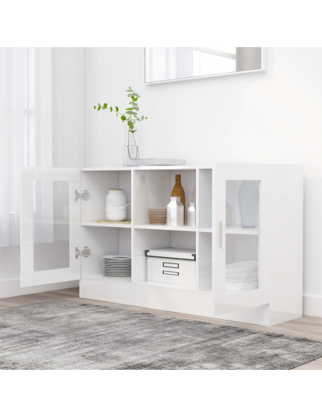 Armadietto Vetrina Bianco Lucido 120x30,5x70 cm Multistrato