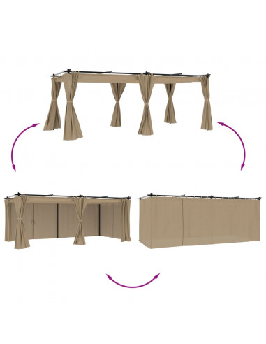 Gazebo con Tende Tortora 6x3 m in Acciaio