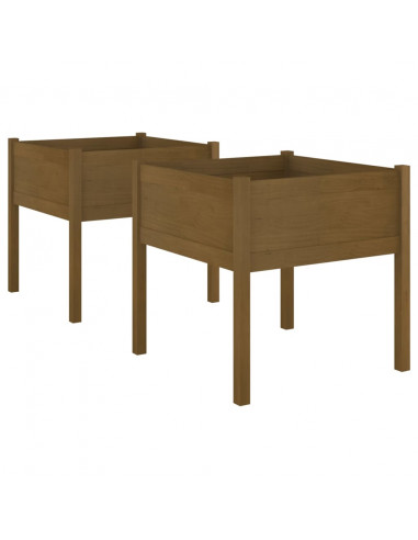 Fioriere da Giardino 2 pz Miele 70x70x70 cm in Massello di Pino
