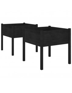 Fioriere da Giardino 2 pz Nere 70x70x70 cm in Massello di Pino 2