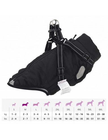 Cappotto Cani con Imbracatura Impermeabile Riflettente Nero 2XL