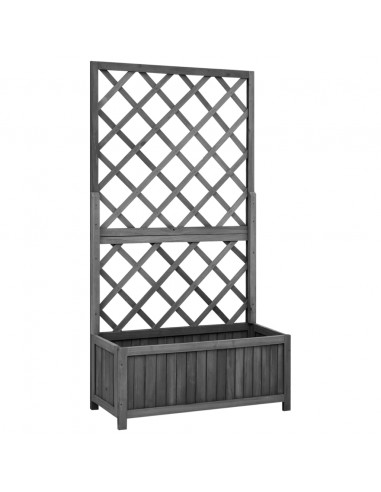 Fioriera con Traliccio Nera 70x30x135 cm in Massello di Abete