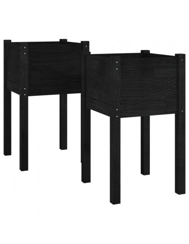 Fioriere da Giardino 2 pz Nere 40x40x70 cm in Legno di Pino