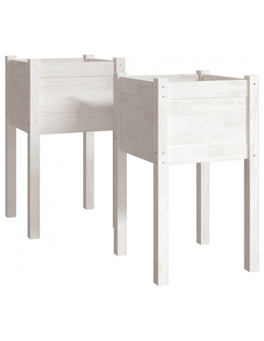 Fioriere da Giardino 2 pz Bianche 40x40x70 cm in Legno di Pino