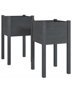 Fioriere da Giardino 2 pz Grigie 40x40x70 cm in Legno di Pino 2