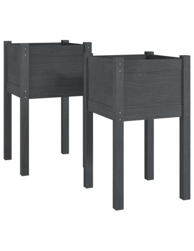 Fioriere da Giardino 2 pz Grigie 40x40x70 cm in Legno di Pino