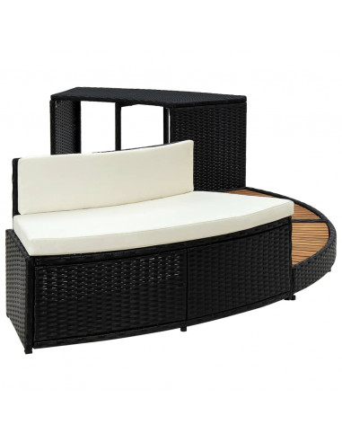 Bordo Spa Nero in Polyrattan e Legno d'Acacia