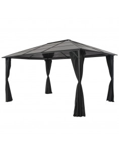 Gazebo con Tende in Alluminio 4x3x2,6 m Nero 2