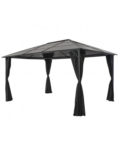 Gazebo con Tende in Alluminio 4x3x2,6 m Nero