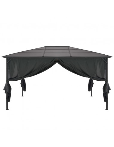 Gazebo con Tende in Alluminio 4x3x2,6 m Nero