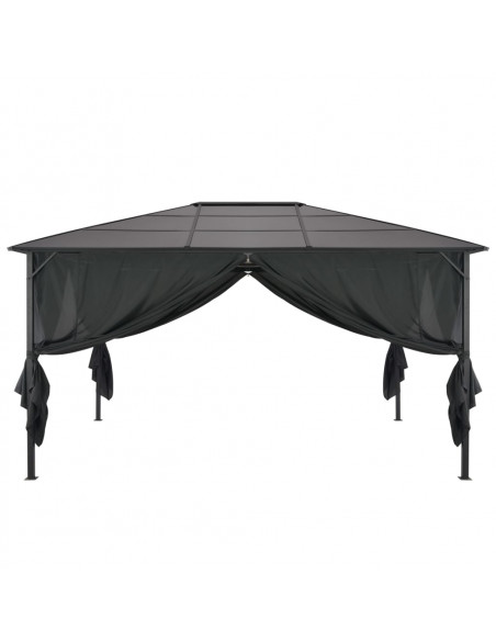 Gazebo con Tende in Alluminio 4x3x2,6 m Nero