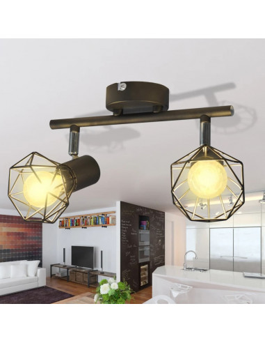 Faretto Industriale Nero con 2 Lampadine a Incandescenza a LED