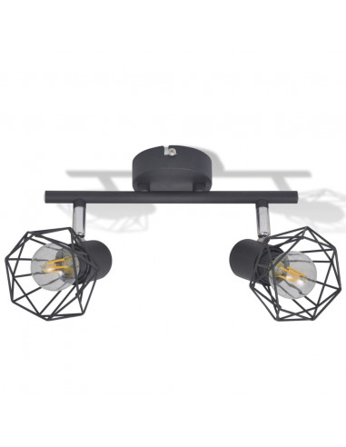 Faretto Industriale Nero con 2 Lampadine a Incandescenza a LED