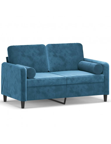 Divano a 2 Posti con Cuscini Blu 120 cm in Velluto