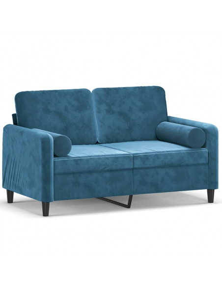 Divano a 2 Posti con Cuscini Blu 120 cm in Velluto