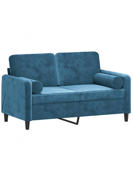 Divano a 2 Posti con Cuscini Blu 120 cm in Velluto