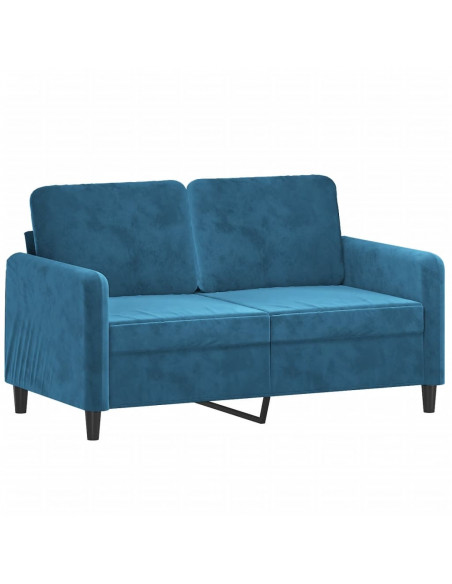 Divano a 2 Posti con Cuscini Blu 120 cm in Velluto