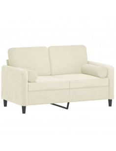 Divano a 2 Posti con Cuscini Crema 120 cm in Velluto 2