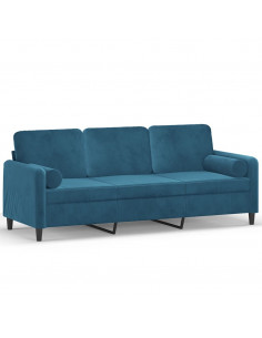 Divano a 3 Posti con Cuscini Blu 180 cm in Velluto 2